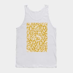 Cream Hemlock Print on Mustard Yellow -  Floral Repeat Pattern Tank Top